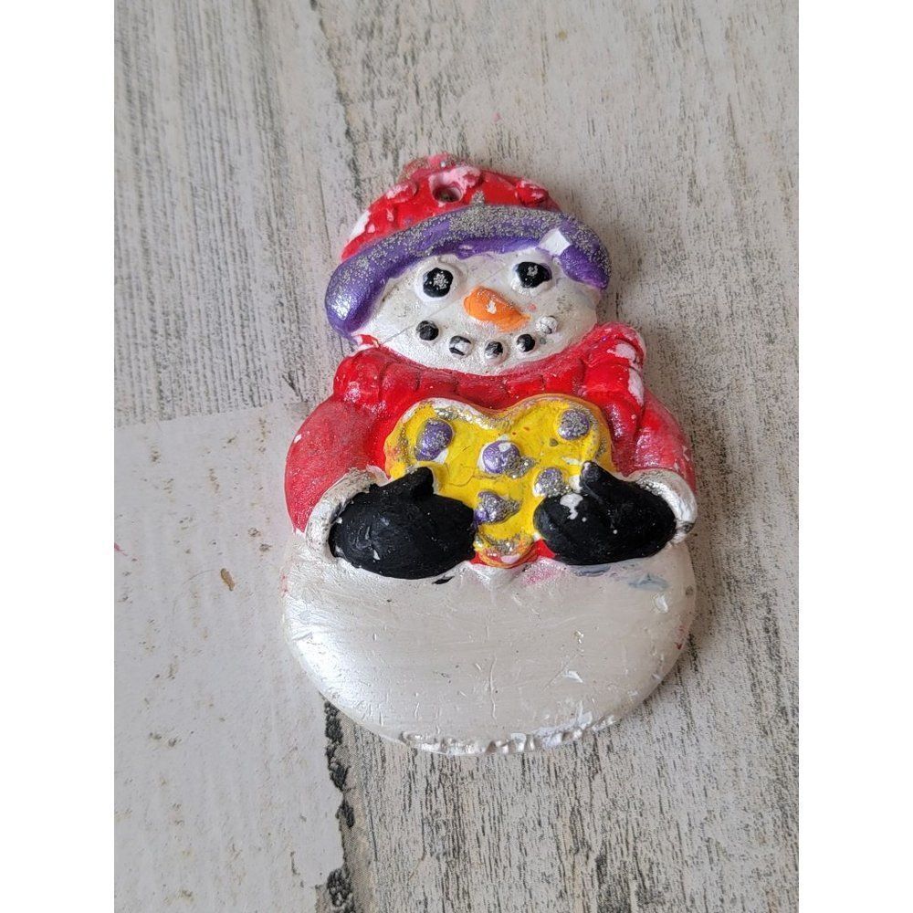 Snowman‎ glitter heart AS IS ornament Xmas decor